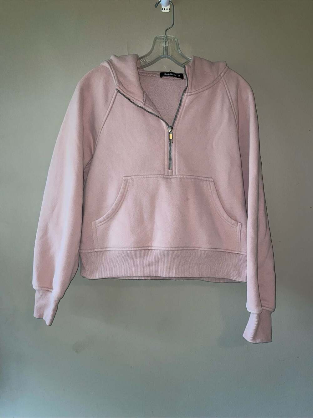 Automet Women's Half Zip Cropped Hoodie Pink Size S